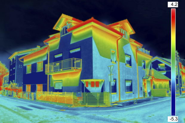 Infrared thermovision image showing lack of thermal insulation on House