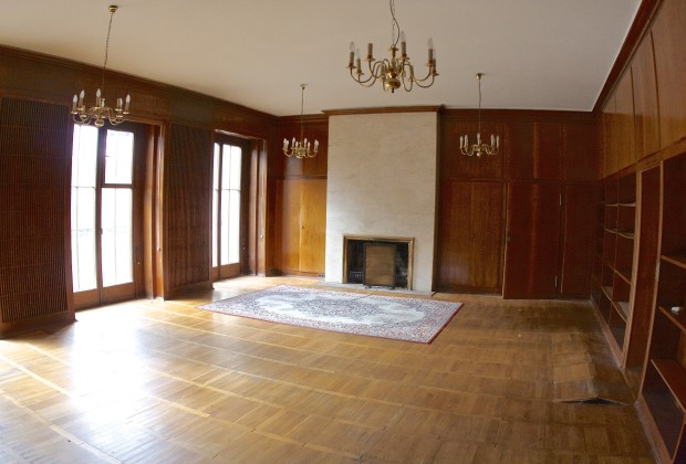 The original living room and fireplace at Goebbels villa.
