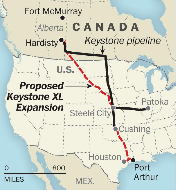 Proposed Keystone XL Extension map