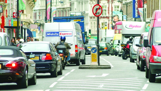 traffic queues in the city of london, uk