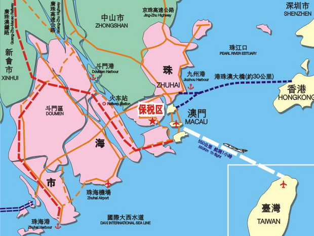 Hong Kong Zhuhai Macao most mapa