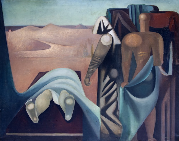1279. Петар Мазев, Композиција, масло на шпер, 1957, 102х75