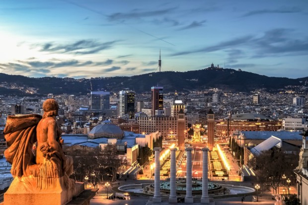 Barcelona seen from the terrace of the Catalan Art Museum, Spain.