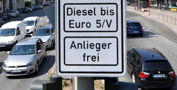 A traffic sign, which ban diesel cars is pictured at the Max-Brauer Allee in downtown Hamburg