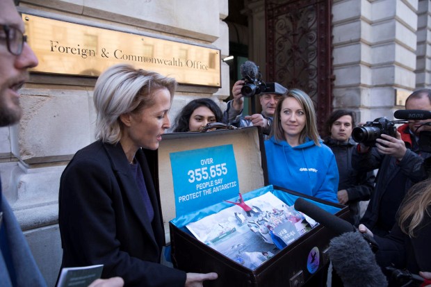 Gillian Anderson Delivers Protect the Antarctic Petition in London