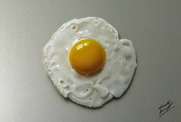 Hyperrealistic drawing fried egg by Marcello Barenghi