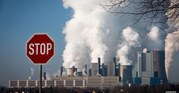Outdated Coal Plant NiederauBem With Stop Sign