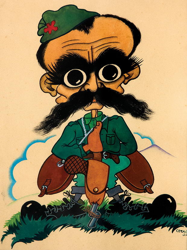 110. Поповиќ Василије Цицо, Генадија (карикатура), 1944, темпера на картон, 30х24