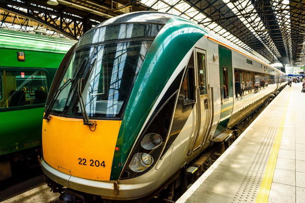 Iarnród Éireann Irish Rail train at Connolly station Dublin Ireland