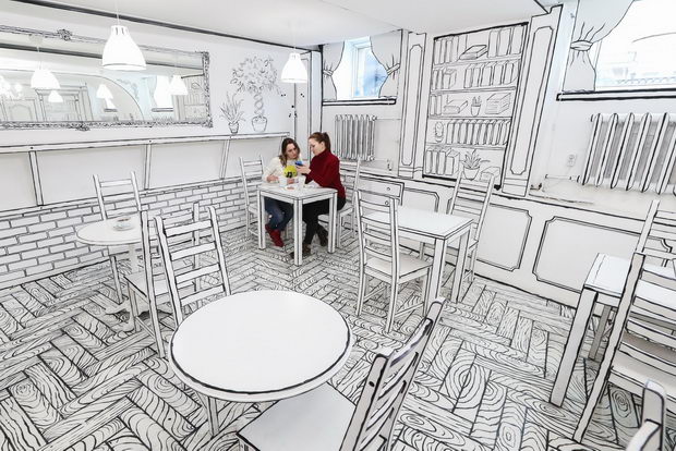 Black and white cafe in St Petersburg