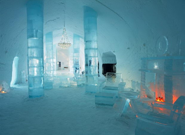 Lobby of Ice Hotel at Jukkasjarvi near Kiruna in Sweden