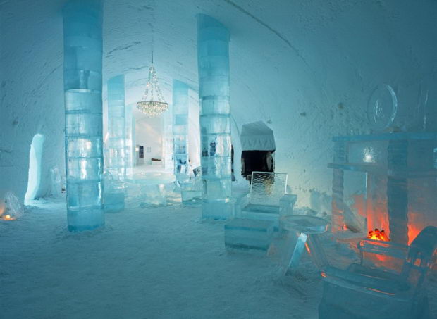 Lobby of Ice Hotel at Jukkasjarvi near Kiruna in Sweden