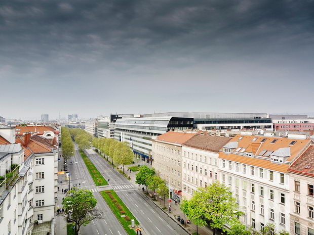Elevated view of city road, Vienna, Austria