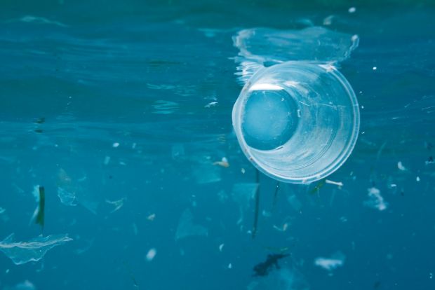 Plastic waste floating in the sea
