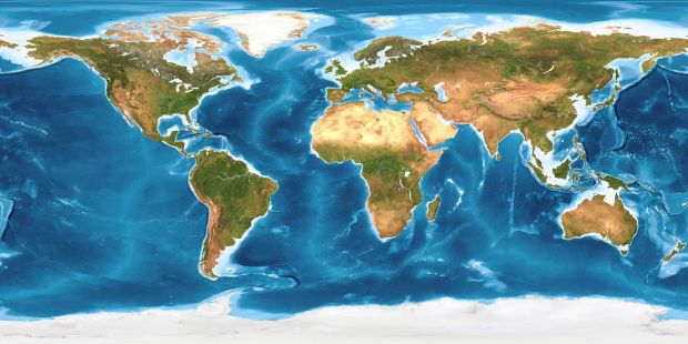 World land cover and sea floor topography