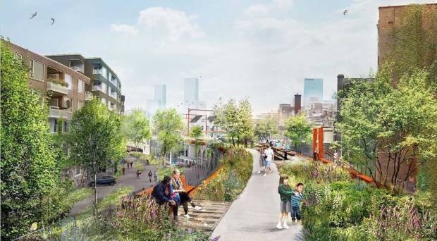Il nuovo parco lineare Hofbogenpark. (Courtesy Gemeente Rotterdam)