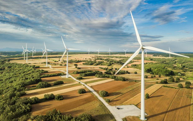 Wind turbines landscape in day light