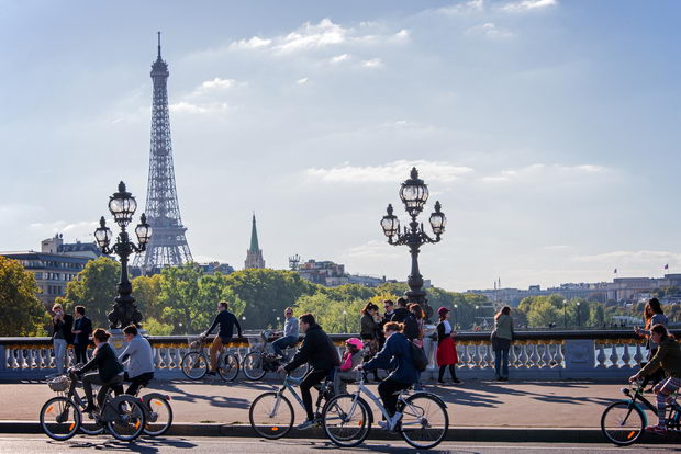 Paris,,France,-,September,27:,People,On,Bicycles,And,Pedestrians