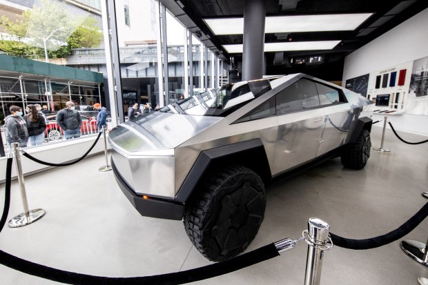 FILE PHOTO: Tesla's Cybertruck is displayed at Manhattan's Meatpacking District in New York City