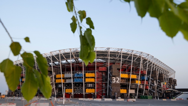 Ras Abu Aboud Stadium construction progress.