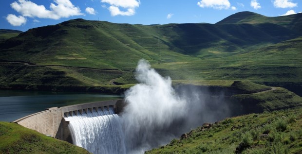 Mist rising above the Katse dam wall in Lesotho
