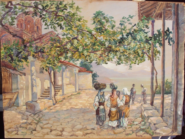 Готард Бауер-Селани кај црквата Свети Климент (Св. Богородица Перивлепта) Охрид 1917г (1)