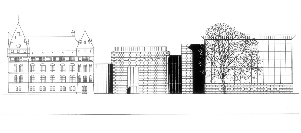 Изглед на градската библиотека во Малме(стар дел и нови делови)