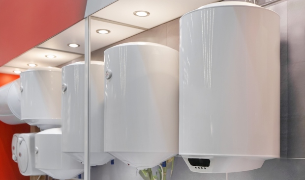 Variety of modern electric boilers presented in store