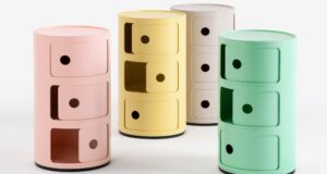 Иконичната единица за складирање Componibili на Kartell направена од биопластика
